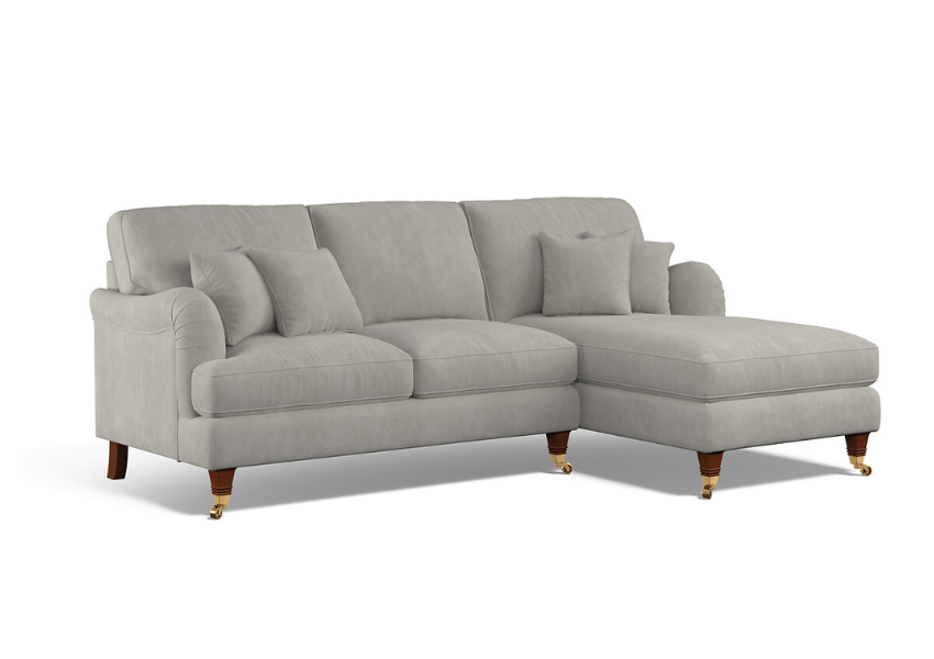 L Shaped Sofa in Velvet Right Hand Facing