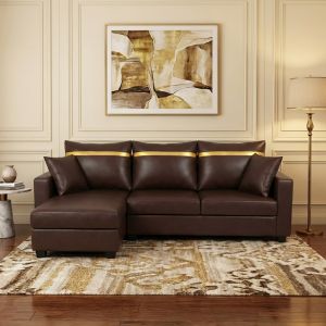 Furny Arossa 4 Seater Leatherette L Shape Sofa Set