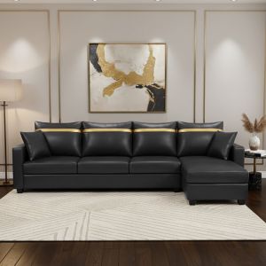 Furny Arossa 5 Seater Leatherette RHS L Shape Sofa Set