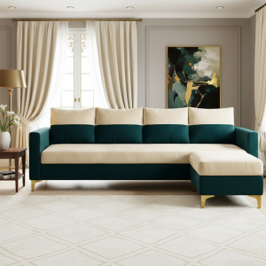 FURNY Canvora 4 Seater Fabric Sofa Set with Extra Ottoman