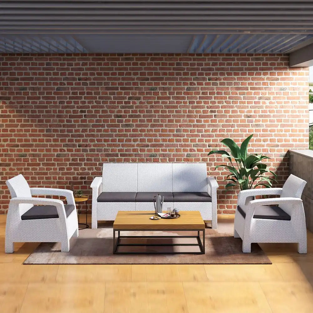 Nilkamal Goa Plastic 3 + 1 + 1 Seater Sofa with Cushion (Milky White and Grey) Nilkamal Goa Plastic 3 + 1 + 1 Seater Sofa with Cushion (Milky White and Grey)