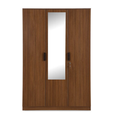 Nilkamal Milford 3 Door Wardrobe with Mirror (Classic Walnut)