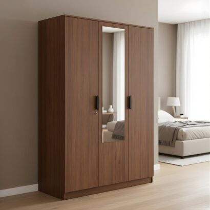 Nilkamal Milford 3 Door Wardrobe with Mirror (Classic Walnut)