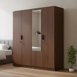 Nilkamal Milford 4 Door Wardrobe with Mirror (Classic Walnut)