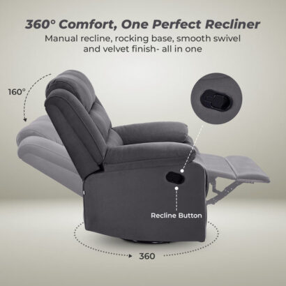 Nilkamal Sierra 1 Seater Rocker & Swivel Recliner Sofa (Brown)