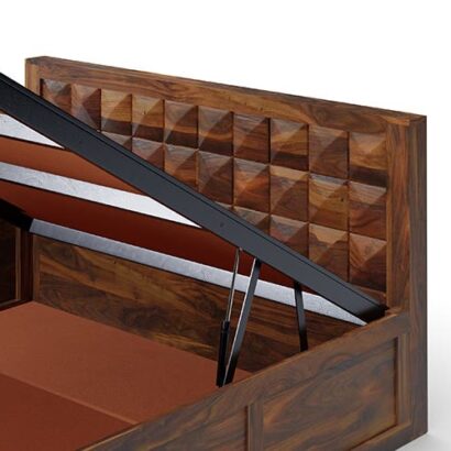 Royaloak Ashoka King Size Bed With Hydraulic Storage in Sheesham Wood