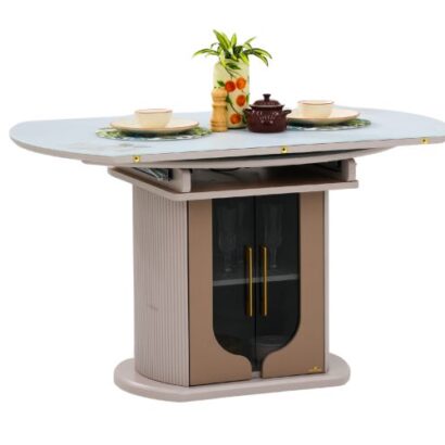 Royaloak Dallas American Extendable Glass Dining Table Six Seater With Inbuilt Cooktop