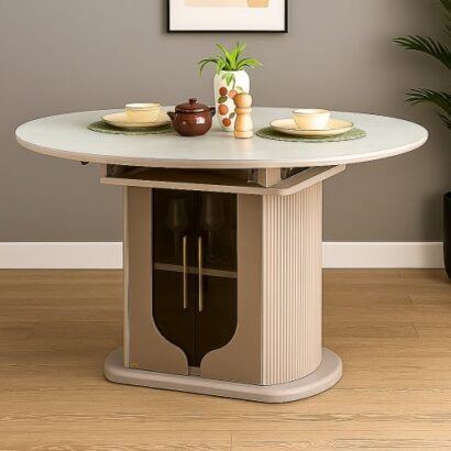 Royaloak Dallas American Extendable Glass Dining Table Six Seater With Inbuilt Cooktop