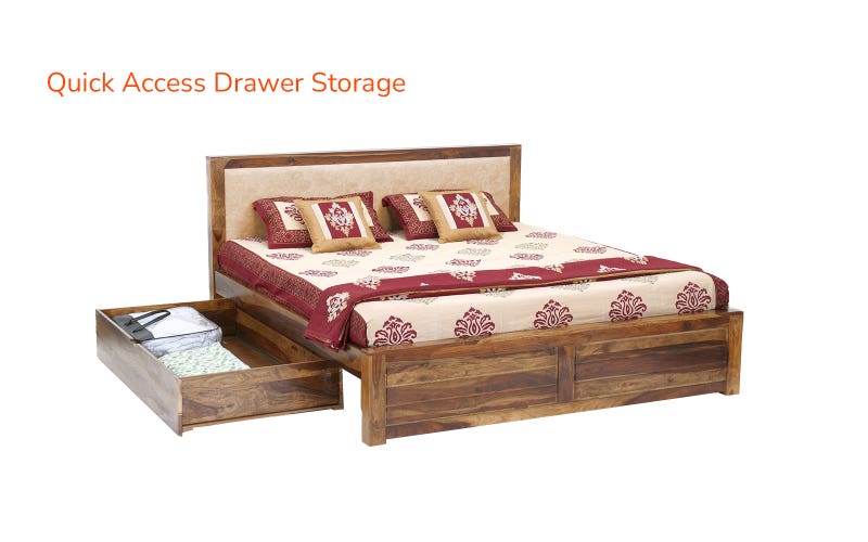 Royaloak Pearl Wooden King Bed With Drawer Storage