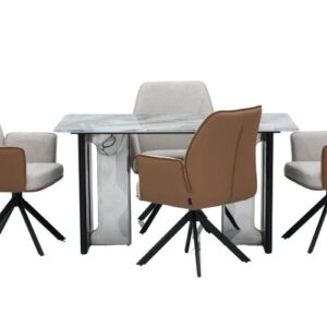 Seattle 5D Natural Stone Dining Table & Dallas Leatherette Chair 4 Seater Set