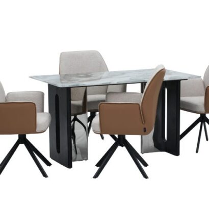 Seattle 5D Natural Stone Dining Table & Dallas Leatherette Chair 4 Seater Set