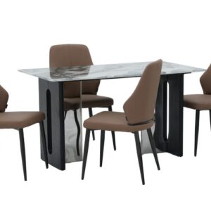 Seattle 5D Natural Stone Dining Table & Muar Chair 4 Seater Set