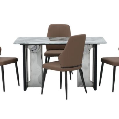 Seattle 5D Natural Stone Dining Table & Muar Chair 4 Seater Set