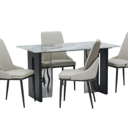 Seattle 5D Natural Stone Dining Table & Pheonix Chair 4 Seater Set
