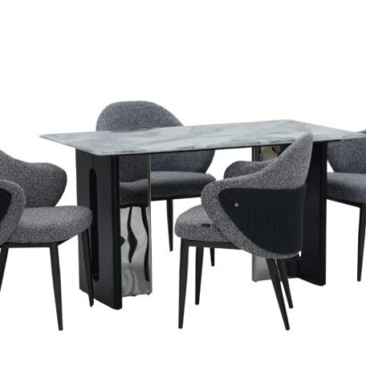 Seattle 5D Natural Stone Dining Table & Seattle Chair 4 Seater Set