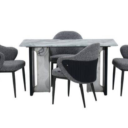Seattle 5D Natural Stone Dining Table & Seattle Chair 4 Seater Set