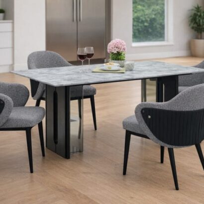 Seattle 5D Natural Stone Dining Table & Seattle Chair 4 Seater Set