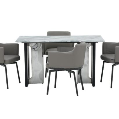 Seattle 5D Natural Stone Dining Table & Turin Chair 4 Seater Set